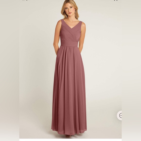 NWT Azazie Pierrette V-Neck Dress Desert Rose A4 - Picture 1 of 16